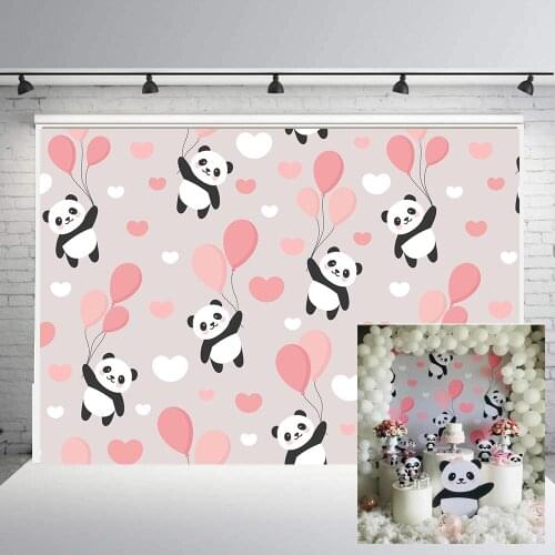 BEIPOTO Cartoon Panda Pattern Background colorful balloons Photography backdrops birthday party banner candy dessert table B-851