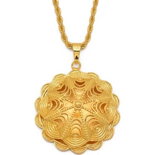 Ethiopian Pendant Necklaces for Women Girls Gold Color Habesha Ethnic Jewelry Birthday and Wedding Gifts