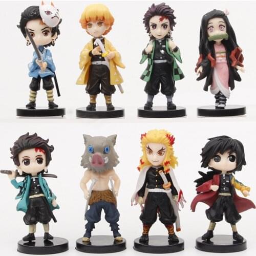 8Pcs/set Anime Demon Slayer Kimetsu No Yaiba Figure Q Posket Kamado Tanjirou Kamado Nezuko Agatsuma Figure Toys 7cm