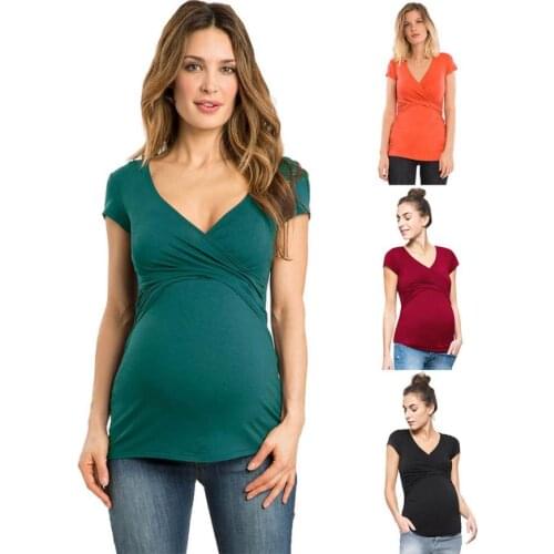Pregnant Tees Pregnant Women Solid Pregnant Nursing Baby Women For Maternity Multifunctionl Blouse T-Shirt 18Jul3