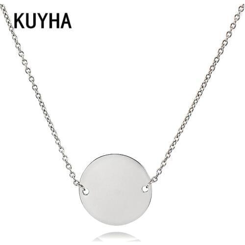 Choker Necklace Pendants Statement Jewelry Silver Color Laser Letter/Name/Logo Round Blank Tag Collares Bijoux Femme