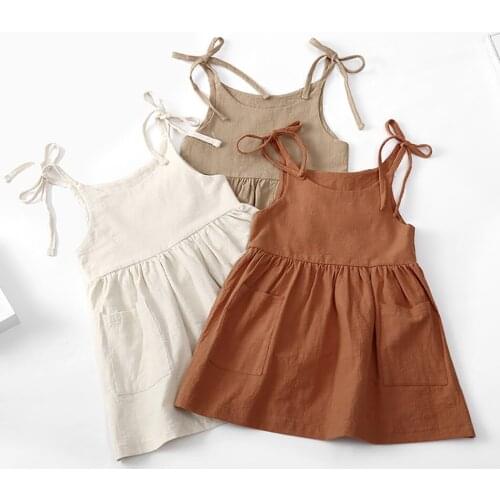 Kidswant Girls Summer Dress New Fashion Solid Sling Dresses For Kids 12M-6T Baby Girl Casual Clothing Birthday Party Costume
