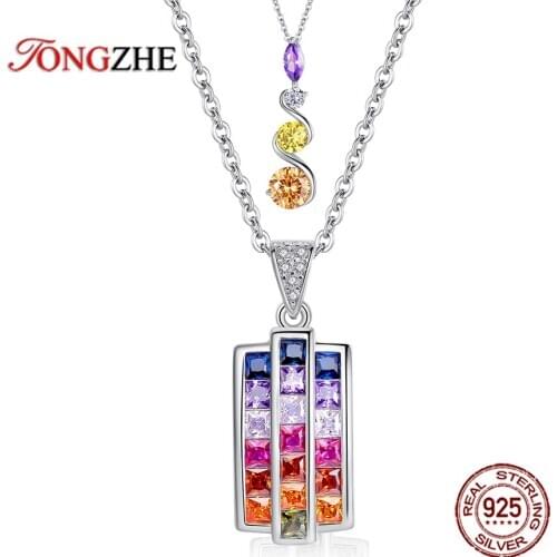TONGZHE Geometric Circle Initials Pendant Necklace for Women Girls 925 Sterling Silver Rainbow Choker Necklaces MentJewelry Gift