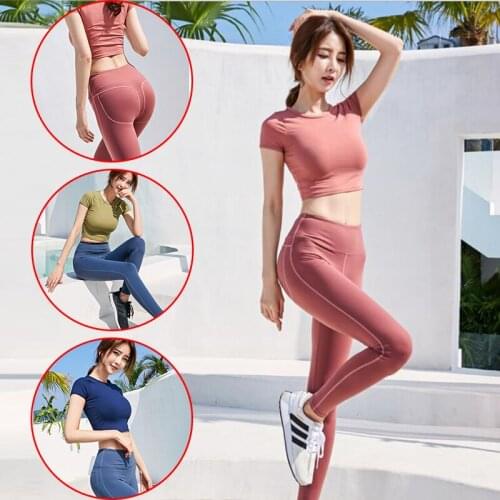New fashion women 2 pcs/set yoga sets breathable crop top+hip push up leggings workout clothes sport wear for women gym clothing
