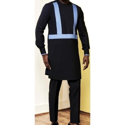 African Fashion Patchwork Black Mens Shirts+Solid Trousers Nigerian Style Casual Pant Sets Custom Wedding Party Outfit