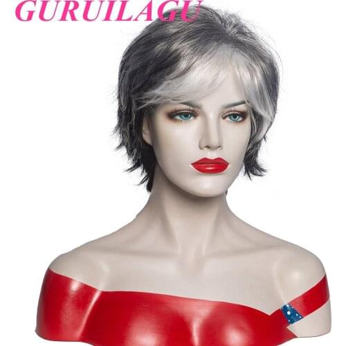 GRUILAGU Short Wig with Bangs Pixie Wigs for Women Blonde Black Ombre Synthetic Wigs For Women Natural Wigs Heat Resistant Hair