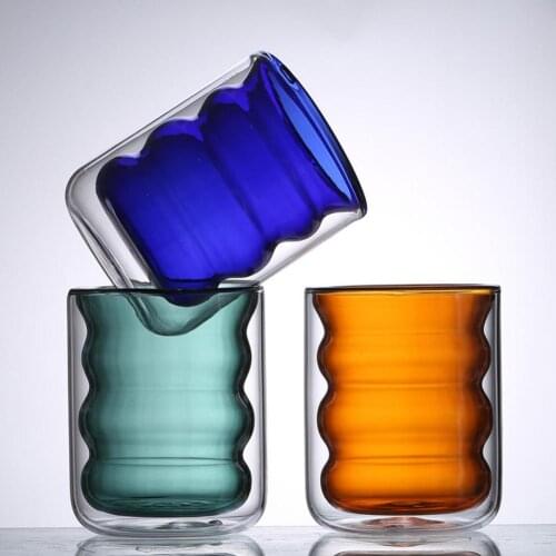 Creative Glass Cup Heat-resistant Tumbler Drinkware Tea Juice Milk Coffee Mug Home Water Glasses Ripple Mug 250ml