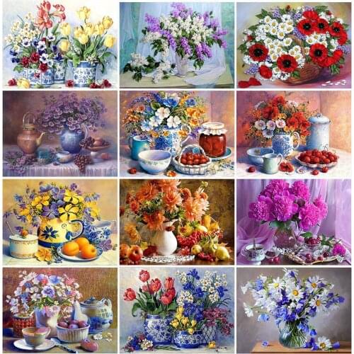 Square 5D Diy Diamond Painting Beautiful Flower 3D Diamond Embroidery Vase Cross Stitch Kit Rhinestone Mosaic Artist Home Decor