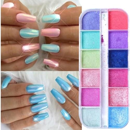 HOT!!! 12Pcs/Box Super-fine Glitter Nail Powder DIY Pigment Manicure Art Decor Super Fine Nail Art Decor 12 Grid Solid Color