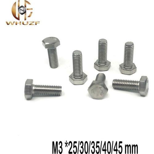 M3 *25/30/35/40/45 mm DIN933 External Hex Hexagon Head Screw Full Threaded 304 Stainless Steel Bolt Machine Screws