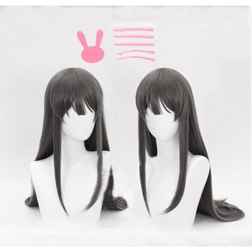 Rascal Does Not Dream Of Bunny Girl Senpai Sakurajima Mai Cosplay Wigs Synthetic Hair Long Straight Gray Hair + Free Wig Cap