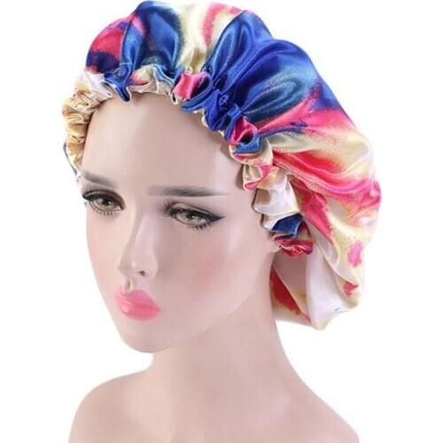New 1PC Hair Satin Bonnet Femme Women Night Sleep Cap Head Cover Wide Elastic Band Bonnet For Sleeping Shower Cap Silk Bonnet