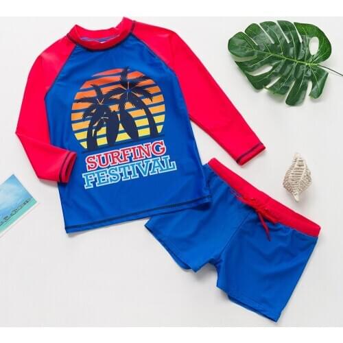New Boys Surfing suit Swimming suit for Kid Boys 7~14Y Baby Toddler Swimwear Coconut-tree print Children Beachwear 9035