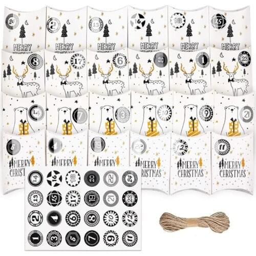 Christmas Tree Elk Advent Calendar Hanging Bags 24 Days Christmas Element Candy Bags with Number Stickers Handmade DIY Sacks