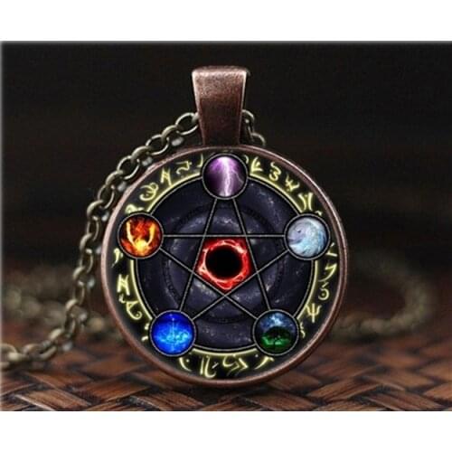 New Fashion Element Pentagram Glass Cabochon Necklace Retro Pendants Handmade Jewelry Wicca Wiccan Witchcraft
