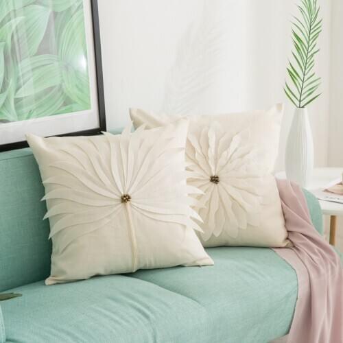 Appliques Flowers Shape Charming Throw Pillow Case Square Sofe Bed Decoration Cushion Cover Linen funda almohada T470