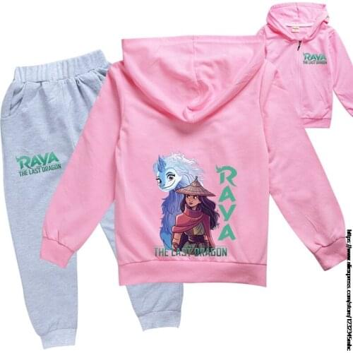 Raya and The Last Dragon Boys And Girls Apparel Spring Fall Kids Hooded Jacket + Running Pants 2 Sports Suit