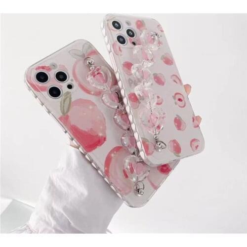 Shockproof Wrist Chain Clear Phone Case for iPhone 12 Pro Max 7 8 Plus XR X Cute Flower Crystal chain Hanging Case for iPhone 11