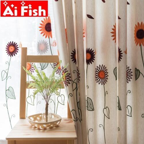Rural Embroidered Sunflower Designer Curtain Tulle Window Sheer Curtain For Bedroom Kitchen Window Curtain Living Room M056-40
