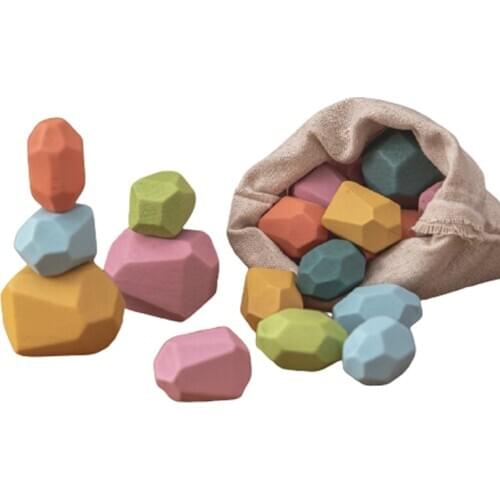 Baby Toy Wooden Jenga Building Block Colored Stone Creative Educational Toys Nordic Style Stacking Game Rainbow Stone Wooden Toy