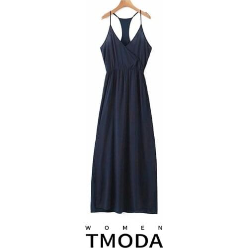 TMODA1444 Za 2021 Summer Fashion Spaghetti Strap Sexy Backless Party Maxi Dresses Female Elegant Sleeveless Club Split Dress