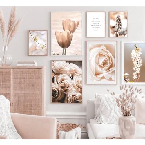 Tulip Rose Cherry Hyacinth Blossom Plant Nordic Posters And Prints Wall Art Canvas For Home Design Bedroom Painting Pictures