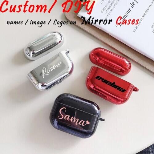 Custom Name logo picture on Luxury Mirror Case for Airpod Pro Electroplate Hard Plastic Bling Protective cover personal design
