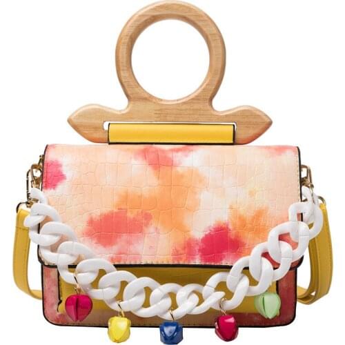 Special Design Hit Color Stone Pattern PU Leather Acrylic Chain Handbag Trend ladies Shoulder Bag Women Messenger Bag and Purses