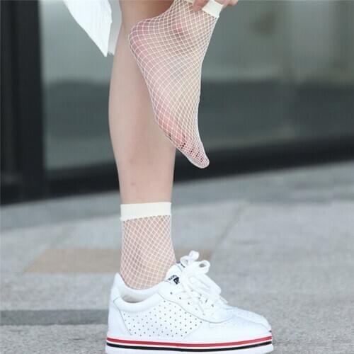 Women White Fishnet Ankle High Socks Lady Mesh Lace Fish Net Short Socks New