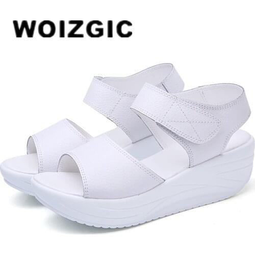 DONGNANFENG Womens Mother Ladies Female Genuine Leather Shoes Sandals Woman Platform Hook Loop Casual Summer Cool Beach AM-9018