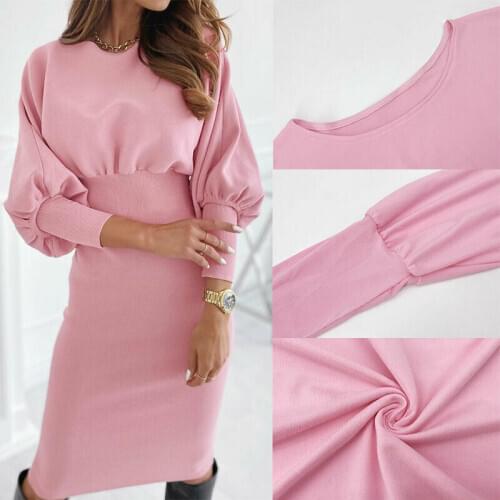Women Solid Long Sleeve Bodycon Mini Pencil Dress Winter Casual Short Dresses