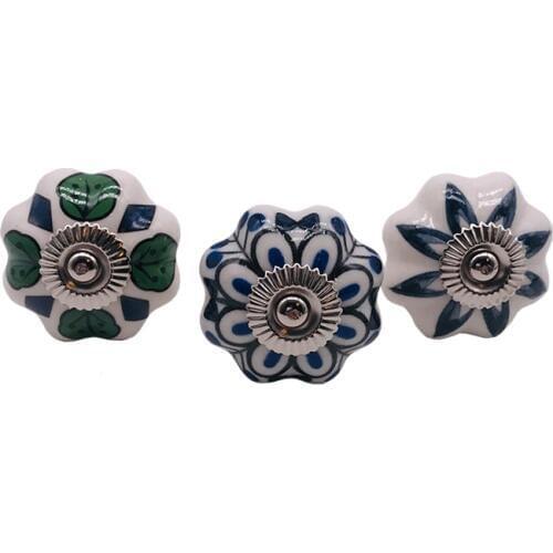 1PCS Ceramic Painted Green Leaf pattern Handles and Knobs Children Room Drawer Pumpkin handle Door Pulls Furniture Hardware