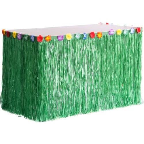1pc Luau Grass Table Skirt with Tropical Hibiscus Flowers Hawaiian Summer Beach Wedding Party Decorations 276cm x 75cm