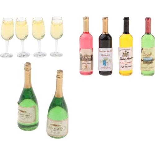 10Pcs 1/12 Dollhouse Miniature Liquor Bottles Red Wine Bottles Models with Glasses Pub Bar Kits