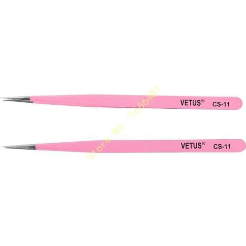 10pcs/lot Genuine Vetus CS-11 stainless steel pink tweezers patch nail grafting eyelash beauty tools
