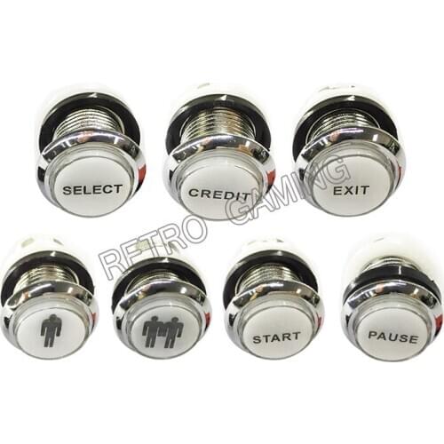 100pcs Arcade Function Buttons Chrome 33mm Silver Plated 5V / 12V LED Illuminated Push Button Player Start Pause Credit Button