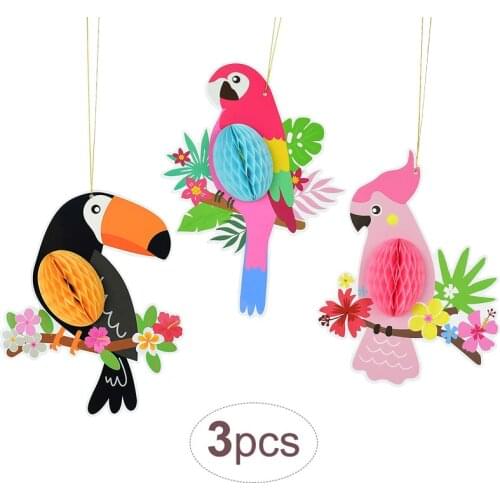 3pcs Tropical Bird Honeycomb Set Hanging Pendant Decorations Summer Luau Hawaiian Party Decor Wedding Party Supplies For Home
