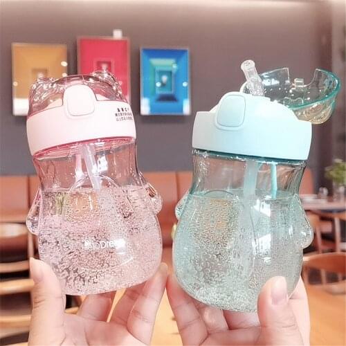 350ml PP Plastic Portable Water Bottles for Drinking Cartoon with Silicone Straw Tea Mug Deer Outdoor Sport Camping Gym Supplies