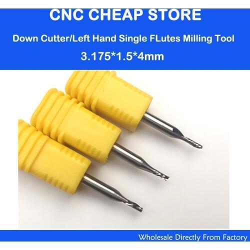 5pcs AAA 3.175x1.5x4mm left hand down cutter one spiral single flute CNC router bits