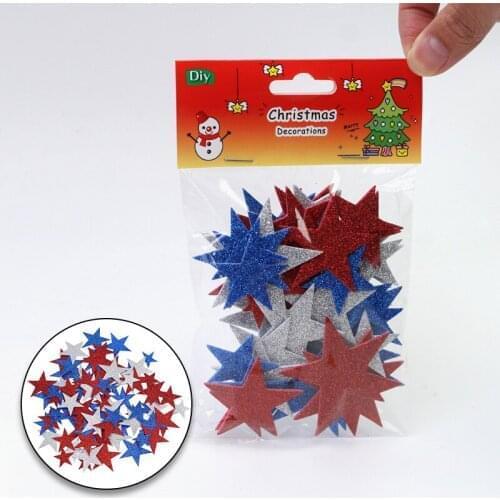 50pcs/Pack Creative Gold powder Red Blue Silver Color Paper Sticker Five-pointed Star Christmas Decoration