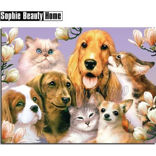 5D DIY Diamond Painting Animal Dogs and Cats Full Drill Mosaic Rhinestone Cross Stitch Kits Handmade Embroidery Crafts 196006