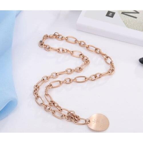 AENINE Popular Hiphop/Rock Big Chain & Link Pendant Necklace Jewelry Titanium Steel Rose Gold Choker Necklaces For Women AN19084