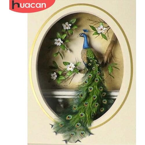 HUACAN Diamond Painting Full Peacock Mosaic Animal Embroidery Cross Stitch Flower Diamond Art Wall Decor