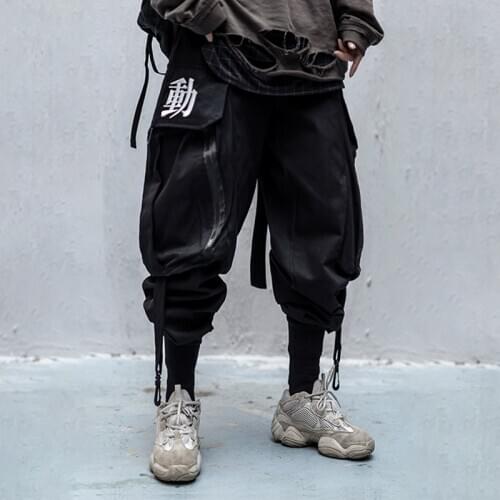 Big bag overalls ribbon male function tooling women/Mens clothes Harajuku Hiphop Cargo Pants Jogger Leggings oversized lover
