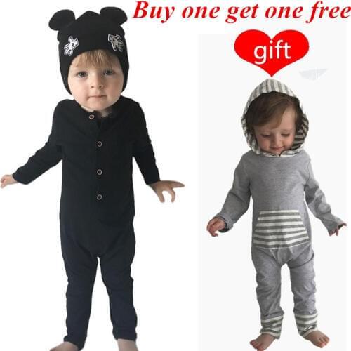 Baby Spring Rompers Boy Cotton Harem Jumpsuit Boys Plain Black Gray Romper Pajamas Newborn Fashion Clothing 2021 New 30
