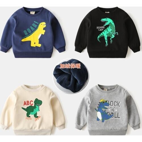 Childrens Fleece Sweater Wholesale 2020 Winter Korean Clothes Hoodie Cartoon Dinosaur Tops Kids Warm Soft Jacket All-match Coat