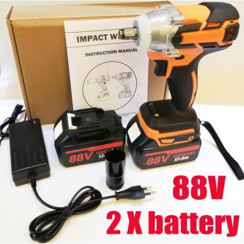 88V 550N.m Electric Brushless Impact Wrench Rechargeable 1/2'' Socket Wrench Power Tool Cordless With 2 Battery Accessories
