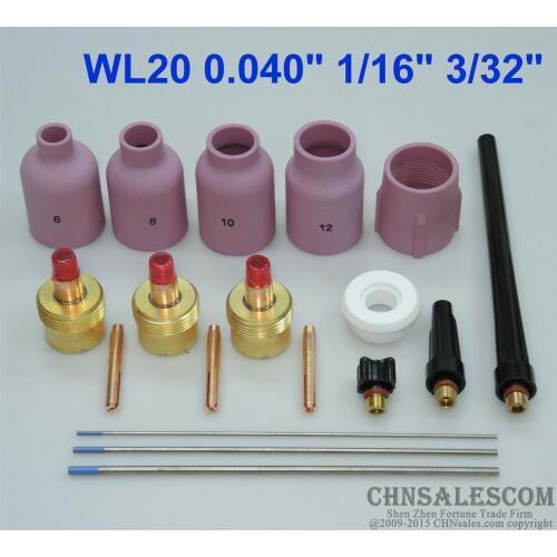 CHNsalescom 18 pcs TIG Torch Large Gas Lens WP-9/20/25 WL20 Tungsten 0.04" 1/16" 3/32"