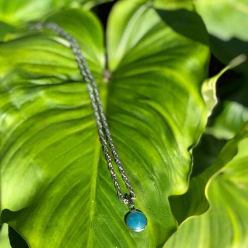 GULCE DERELI, BLUE CIRCLE NATURAL STONE NECKLACE, CHAIN NECKLACE, GIFT BOX, GOLD/SILVER PLATED