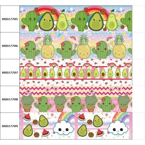 HSDCraft Shipping 25MM 38MM Avocado Cactus Pineapple Fruit Watermelo Heat Transfer Printed Grosgrain Ribbon for Diy Hair Bow